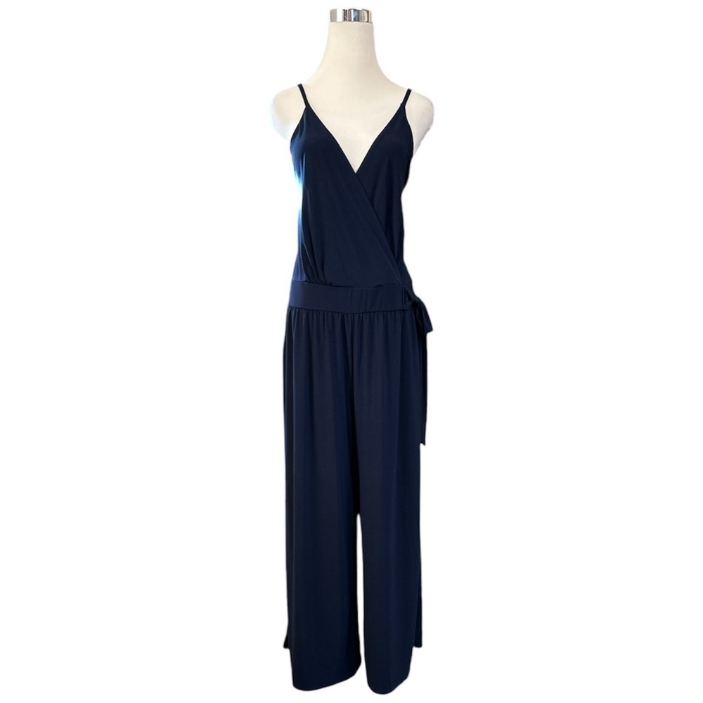 NWT Gilli Women's XXL Navy Blue Jumpsuit Stretch Wide Leg Belted Waist Defined